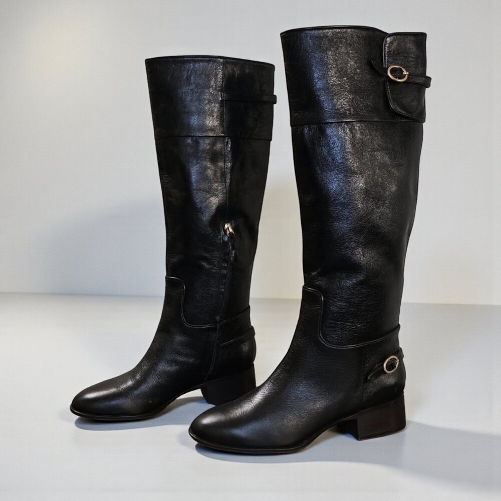 Franco Sarto Jazrin Leather Knee High Riding Boots Black NWOB
